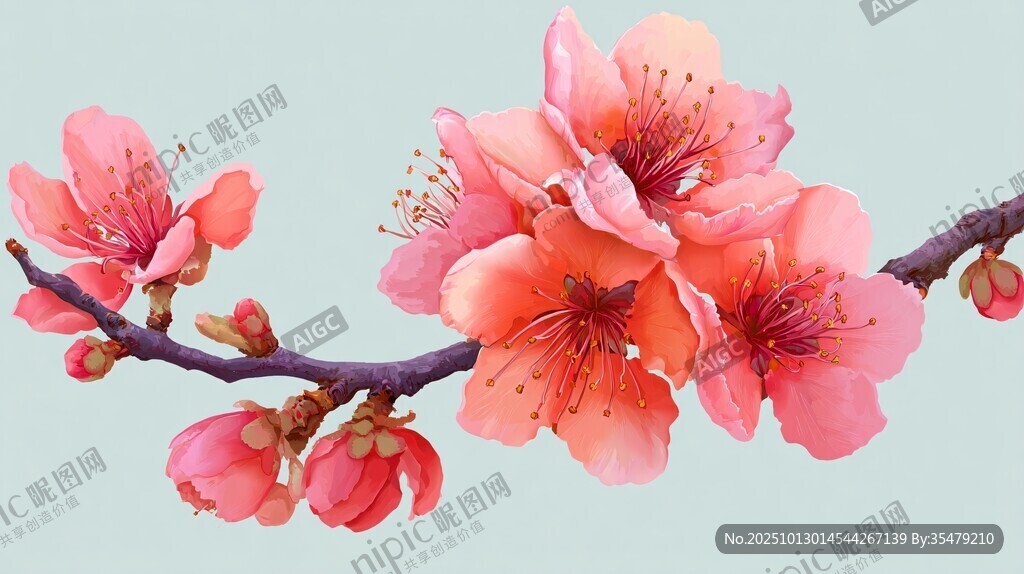 粉嫩桃花枝 娇艳绽芳华
