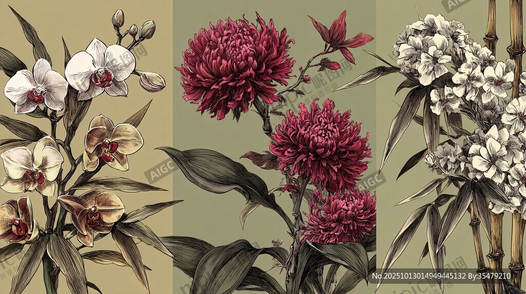 复古风花卉植物插画