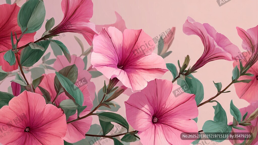 粉色牵牛花的清新花卉图