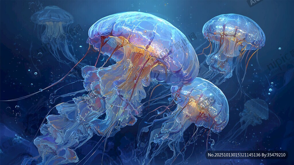 梦幻水母在深海中悠然游动