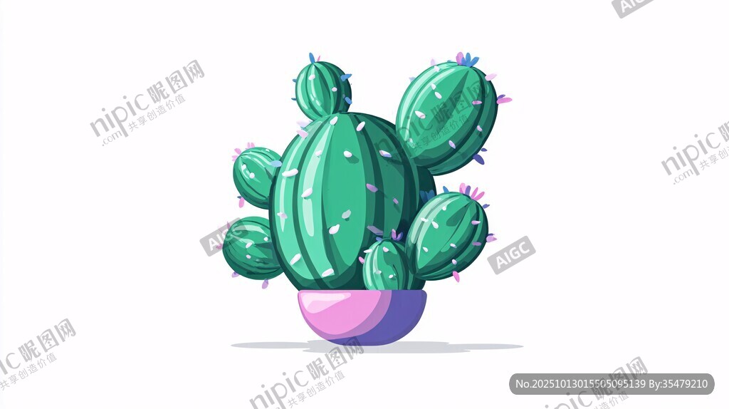 可爱仙人掌盆栽插画
