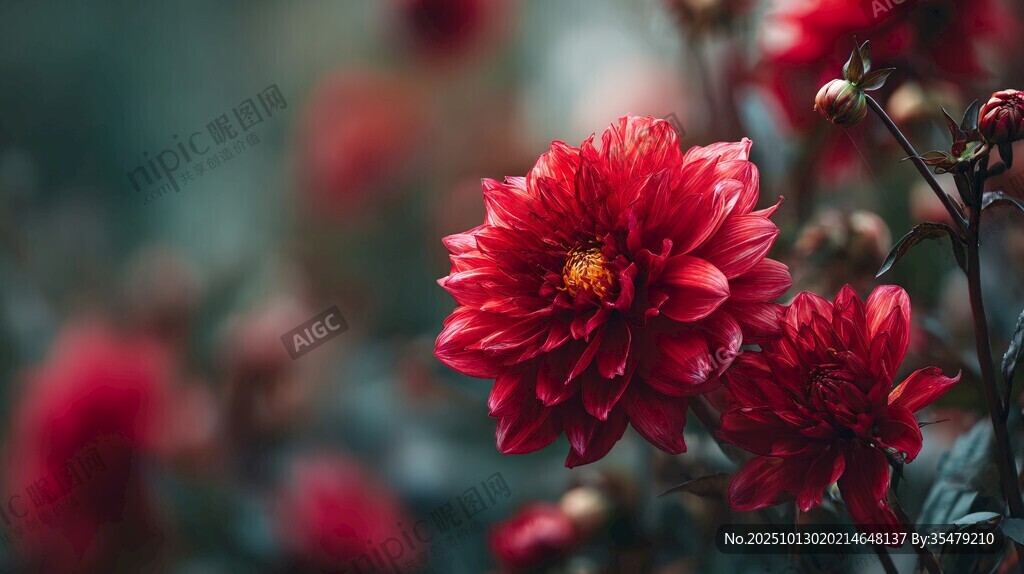 娇艳红大丽花绽放美景
