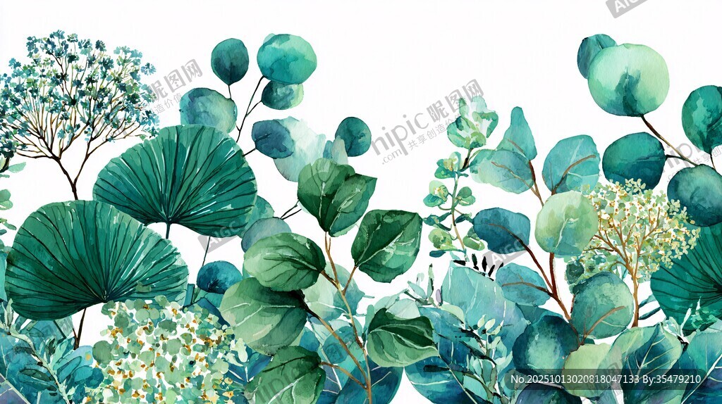 清新绿植水彩边框图案