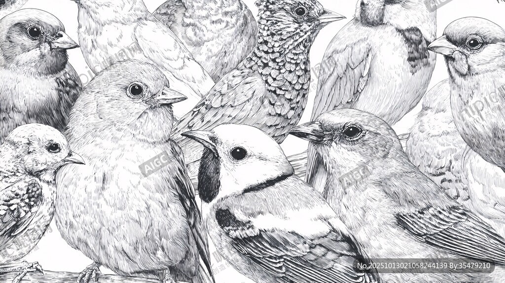 群鸟素描图