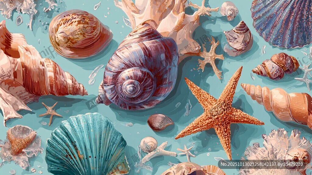 多彩贝壳与海星的海洋盛宴
