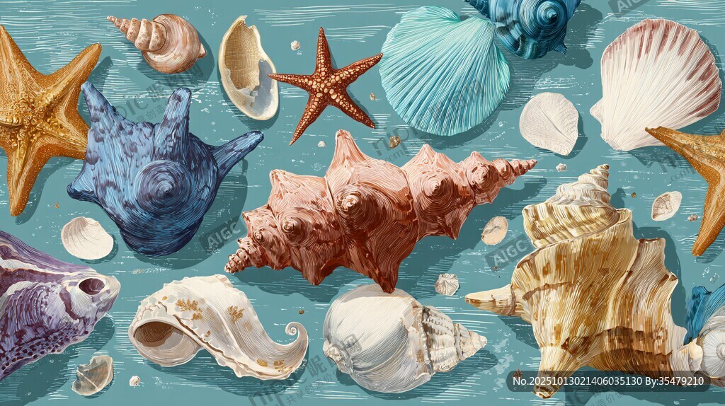 缤纷贝壳与海星的海洋世界