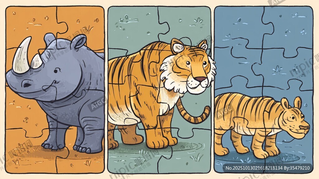 动物拼图 犀牛与老虎