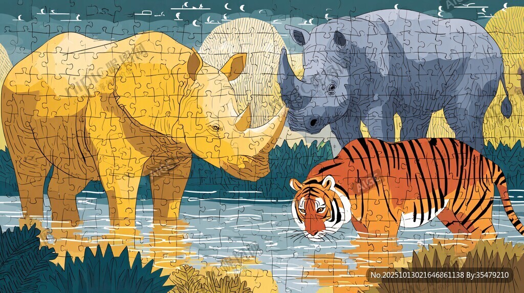 野生动物拼图插画