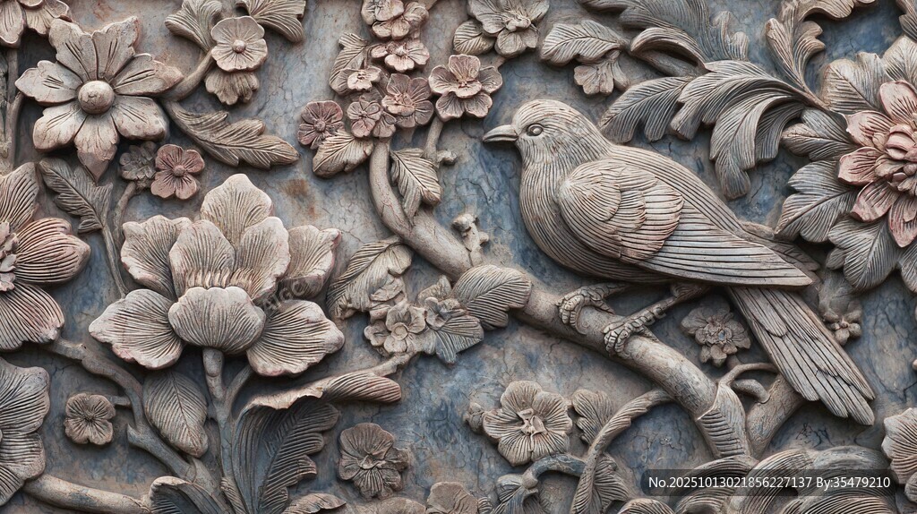花鸟木雕艺术精美图案