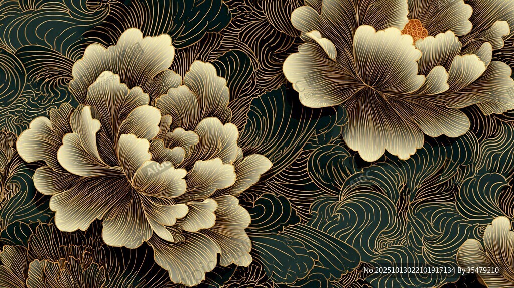 中式牡丹花纹饰精美图案