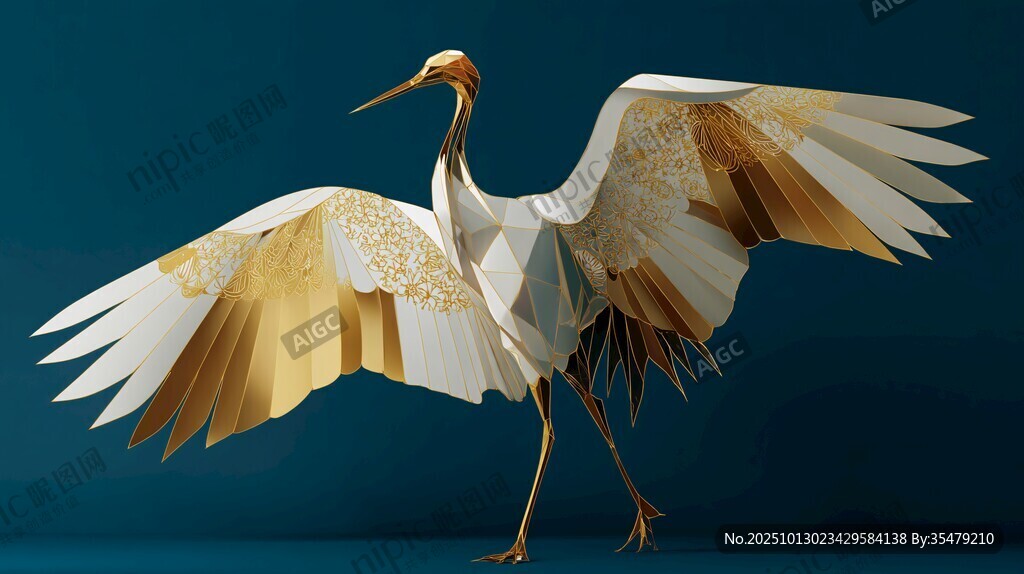 金色羽翼白鹤展翅欲飞