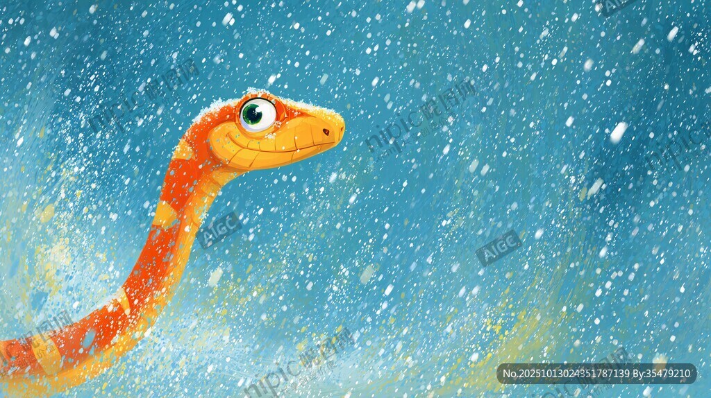 雪中的橙色卡通蛇