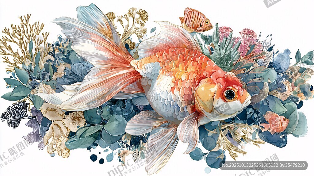 梦幻金鱼畅游花草海底世界