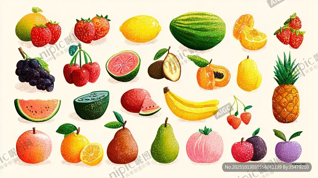 缤纷多样水果插画集合
