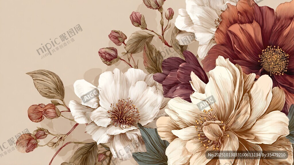 复古风花卉精美插画