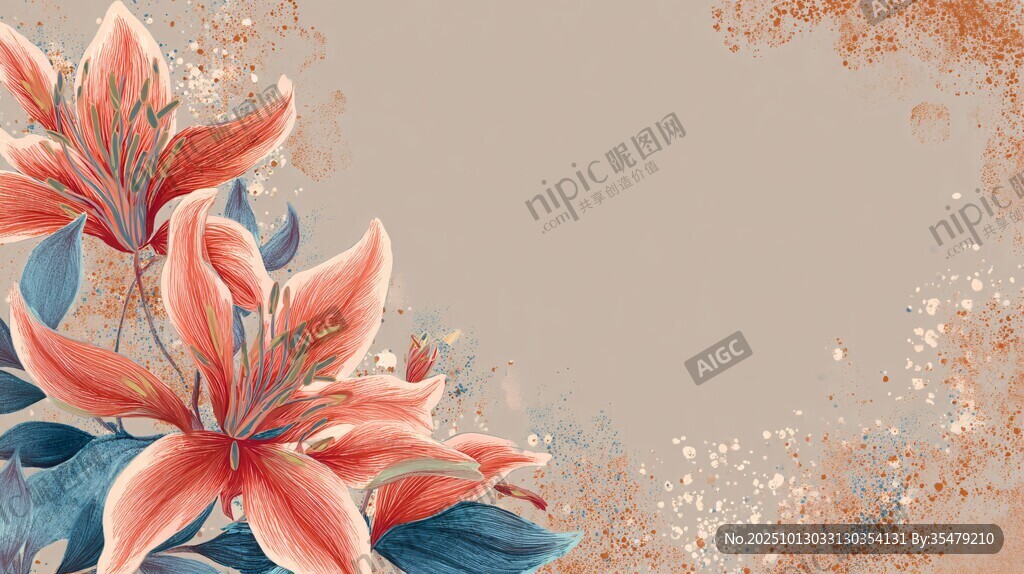 梦幻粉色百合花插画背景
