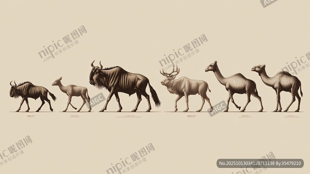 草原动物列队前行画面