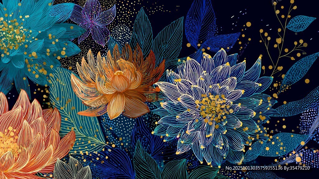 梦幻花卉插画 绚丽色彩