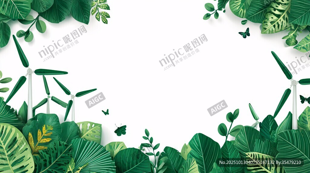 绿叶环绕的清新自然边框