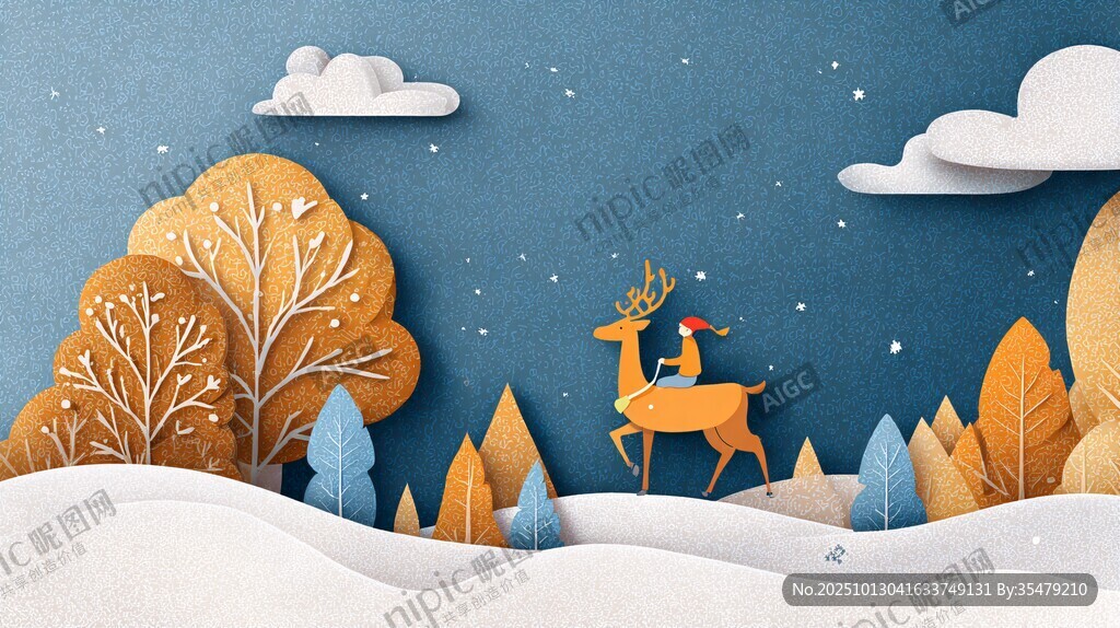 雪地驯鹿的梦幻冬日场景