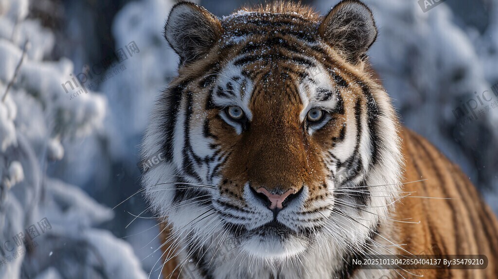 雪地中的威严老虎