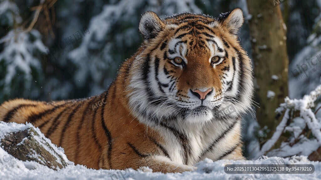 雪地中的威猛老虎