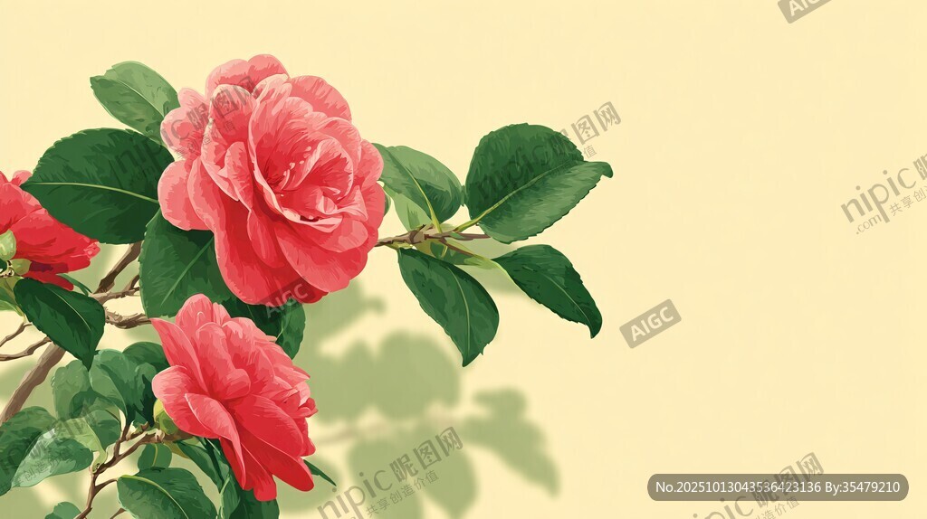 娇艳山茶花绽放于枝头