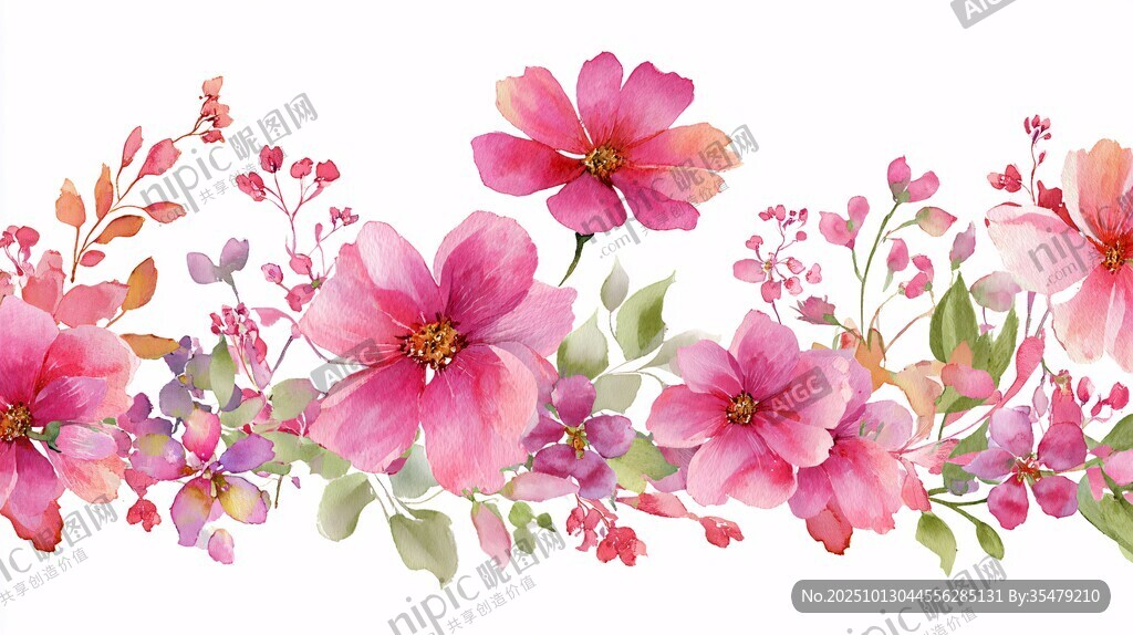 粉色水彩花卉花边图案