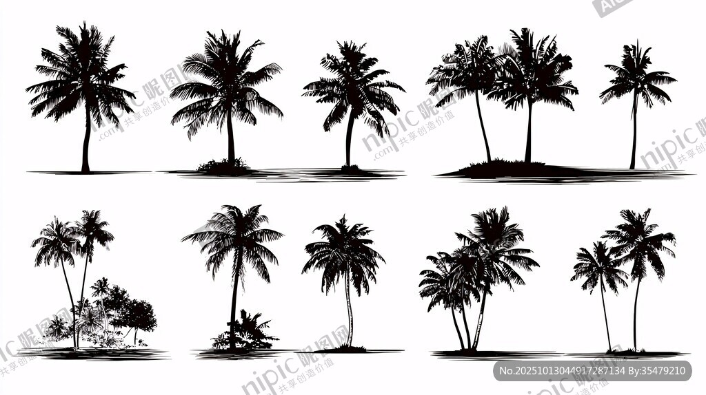 水墨风格椰子树插画