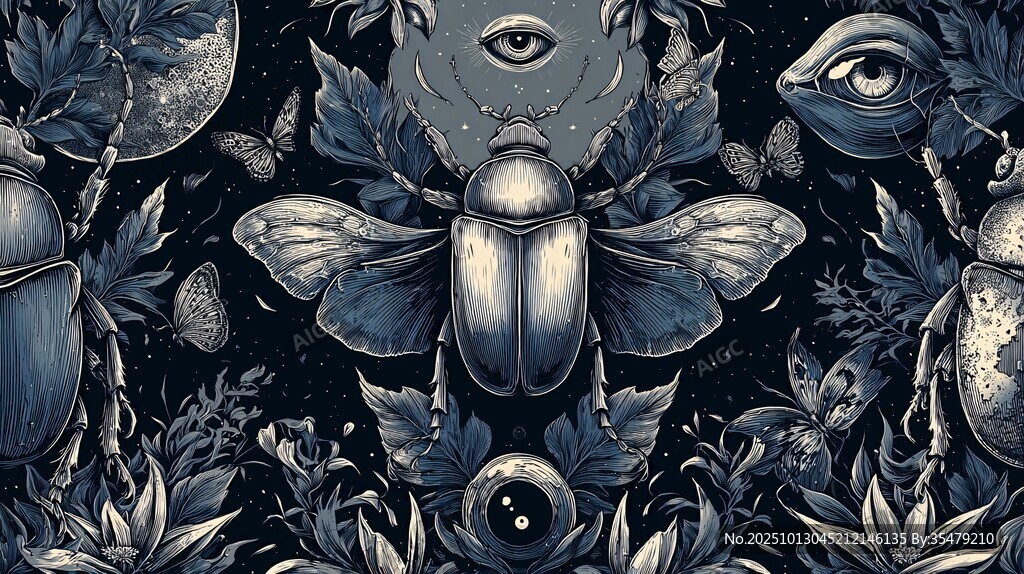 神秘甲虫与奇幻元素插画