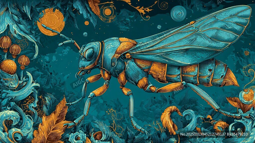 奇幻蓝黄昆虫的梦幻世界