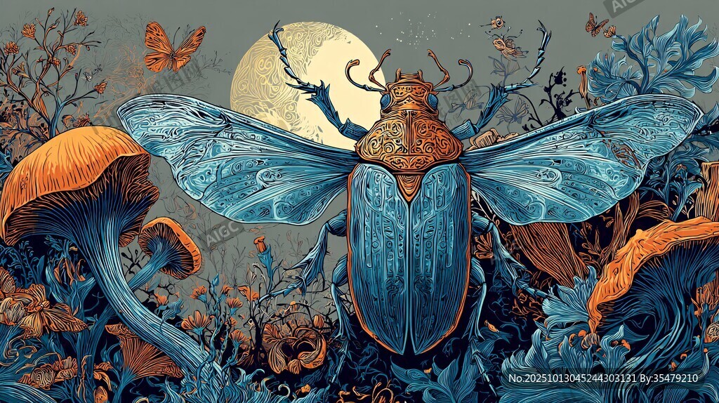 梦幻月夜下的蓝色甲虫世界
