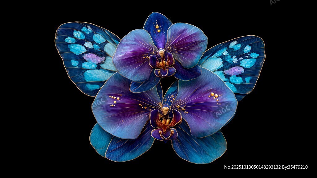 梦幻蓝紫蝶形兰花艺术图