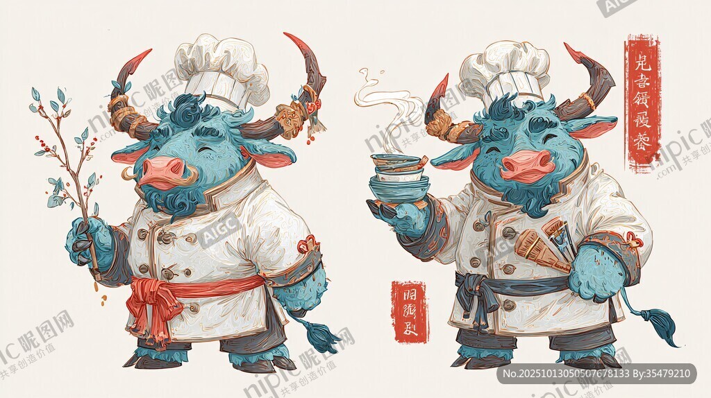 牛大厨形象插画
