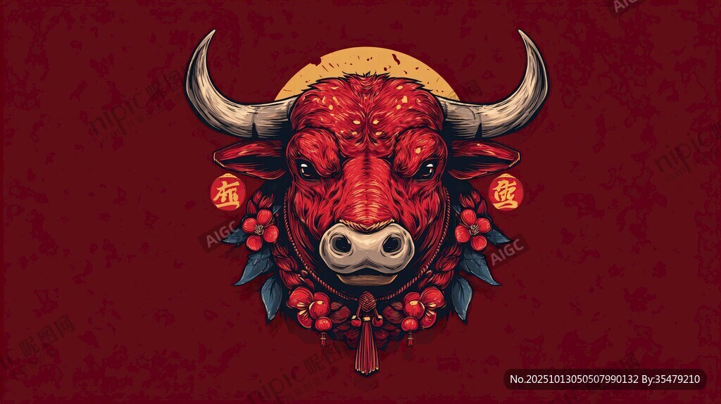 牛年喜庆牛头插画