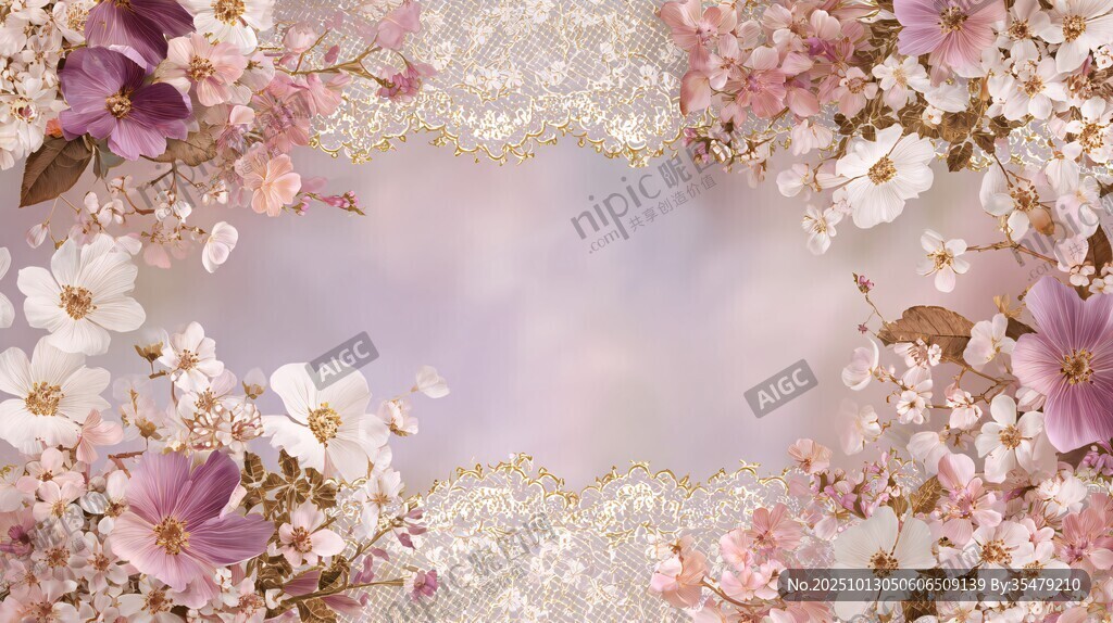 梦幻花卉蕾丝边框背景图
