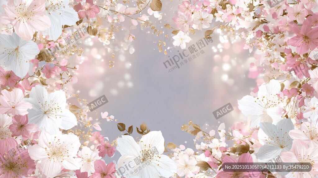 梦幻粉色樱花花卉背景图