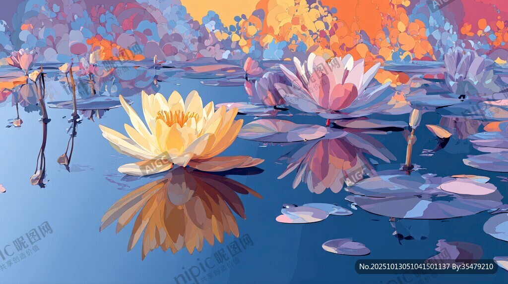 梦幻睡莲池中的绚丽景致