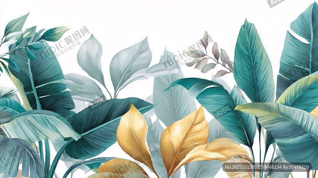 热带风植物叶片插画背景