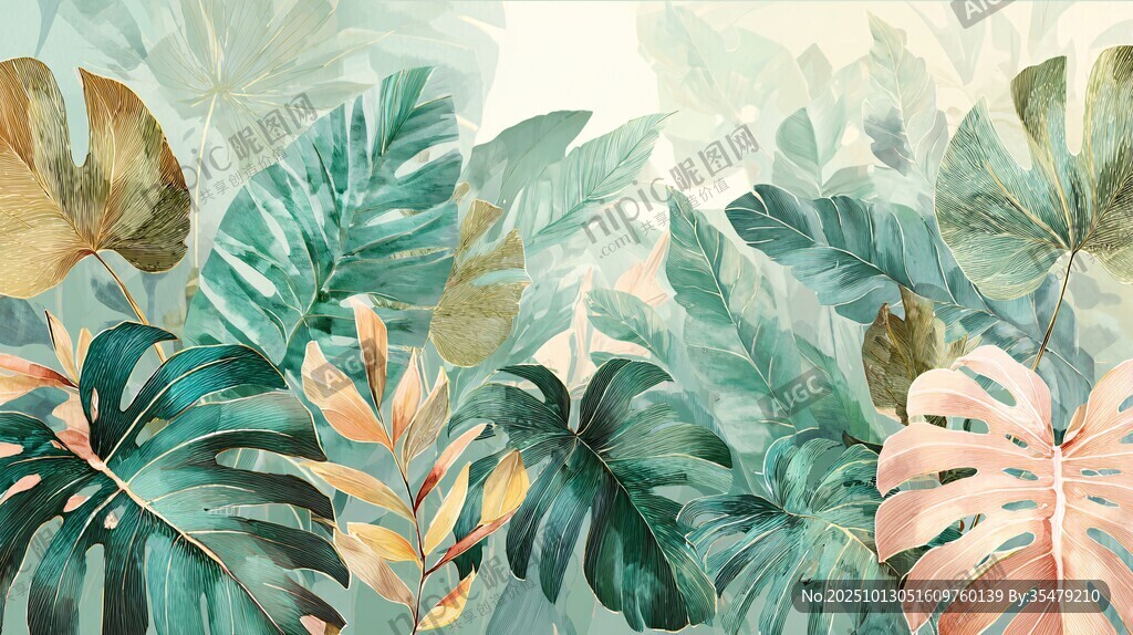 清新热带植物背景插画