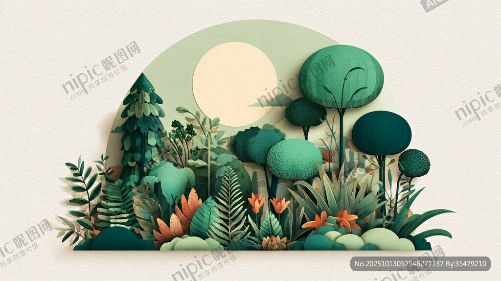 梦幻绿植景观插画