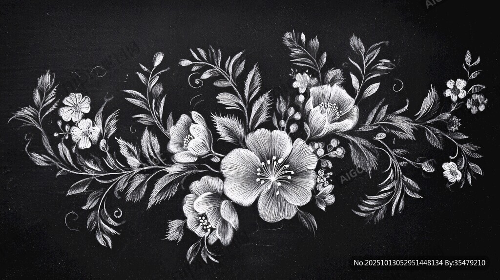 黑白花卉装饰图案