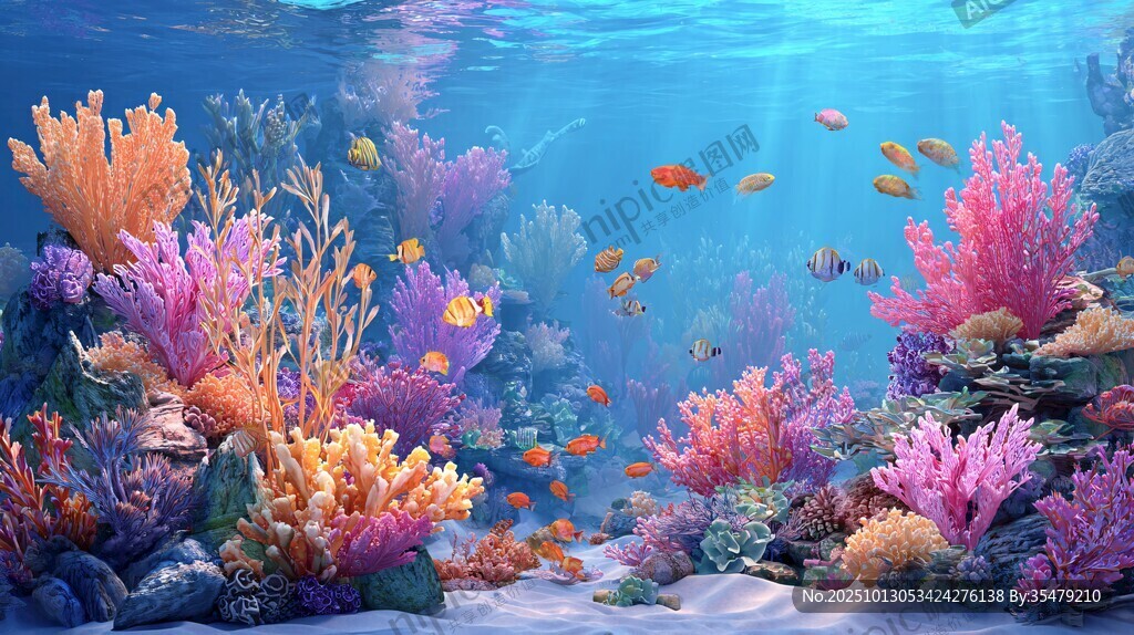 梦幻海底珊瑚与游鱼世界