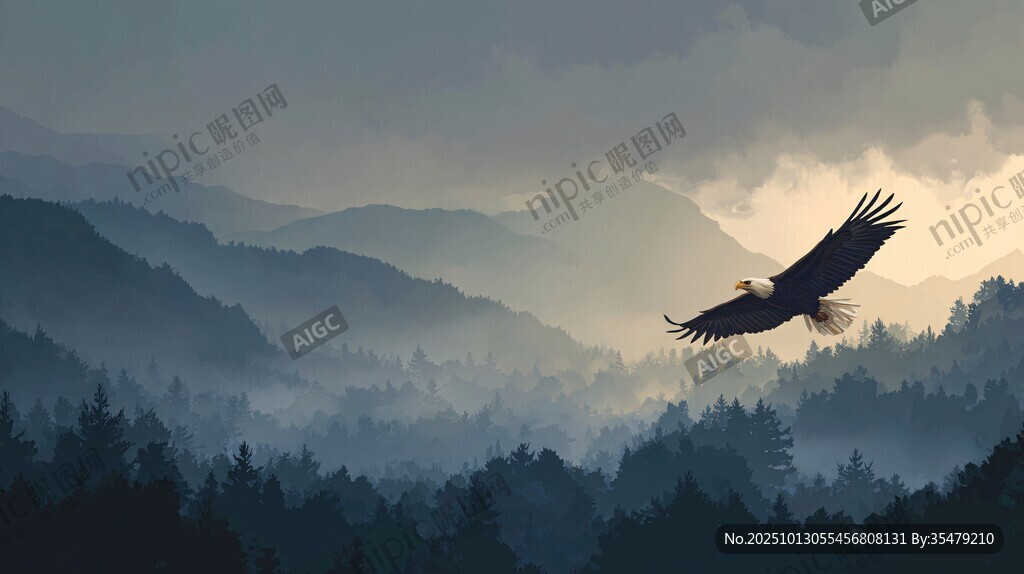 鹰翔山峦间 云雾伴晨曦
