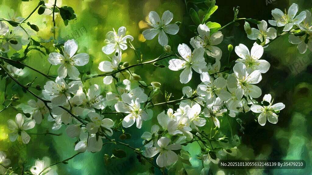 春日绽放的洁白花朵