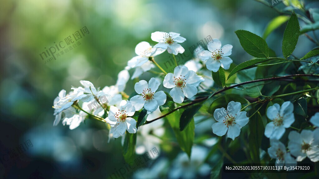 洁白小花绽放绿意间