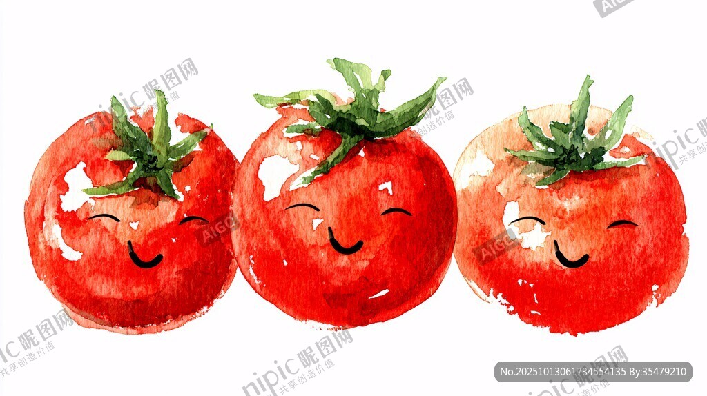 笑脸番茄水彩画