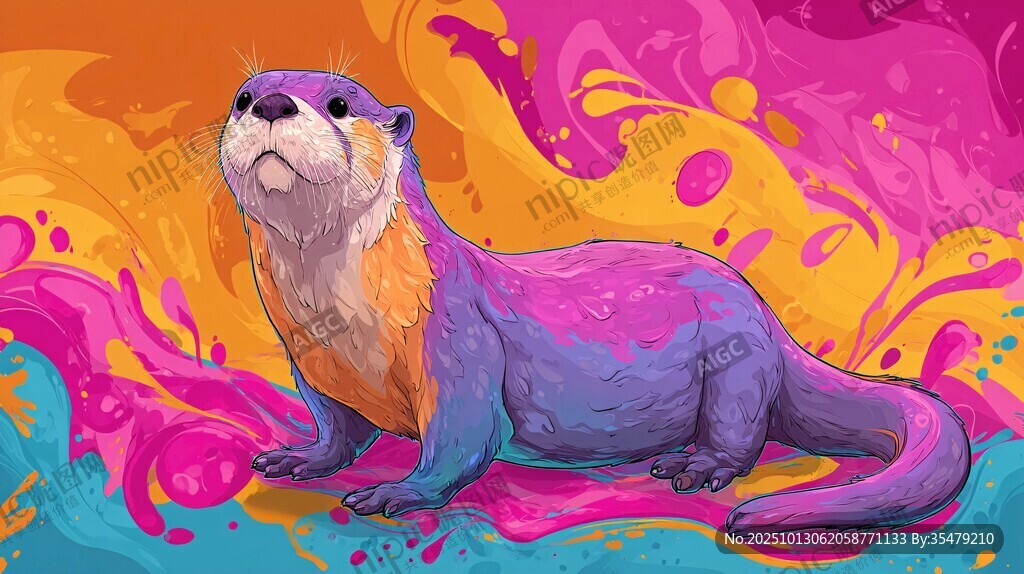 色彩斑斓的可爱水獭插画