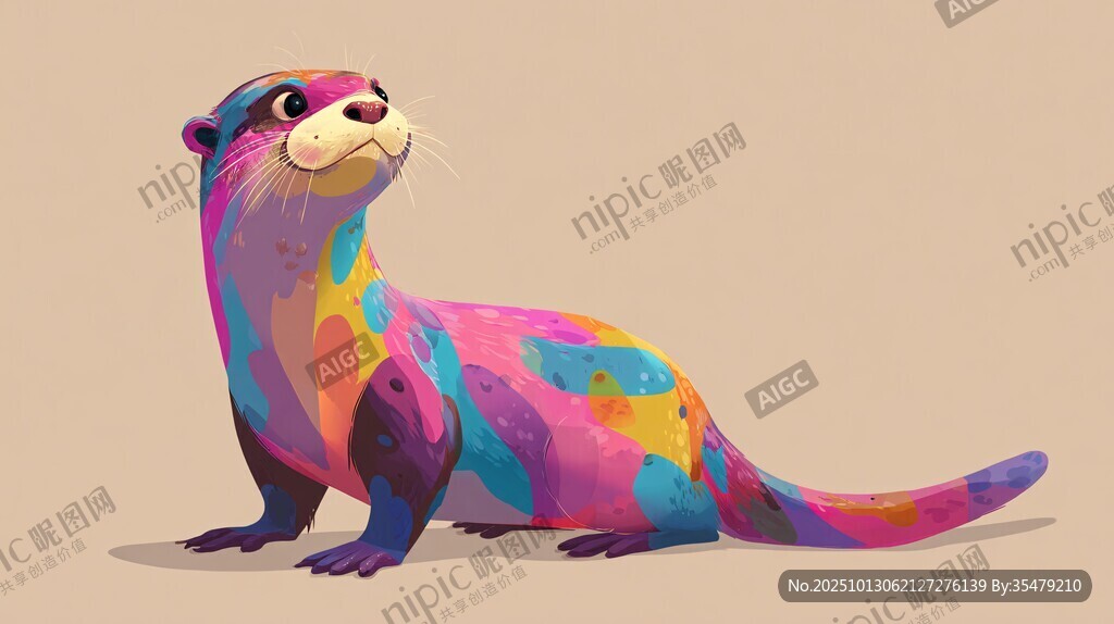 多彩水獭插画