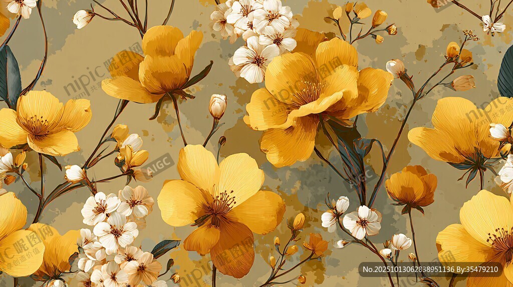 金黄花卉图案背景图